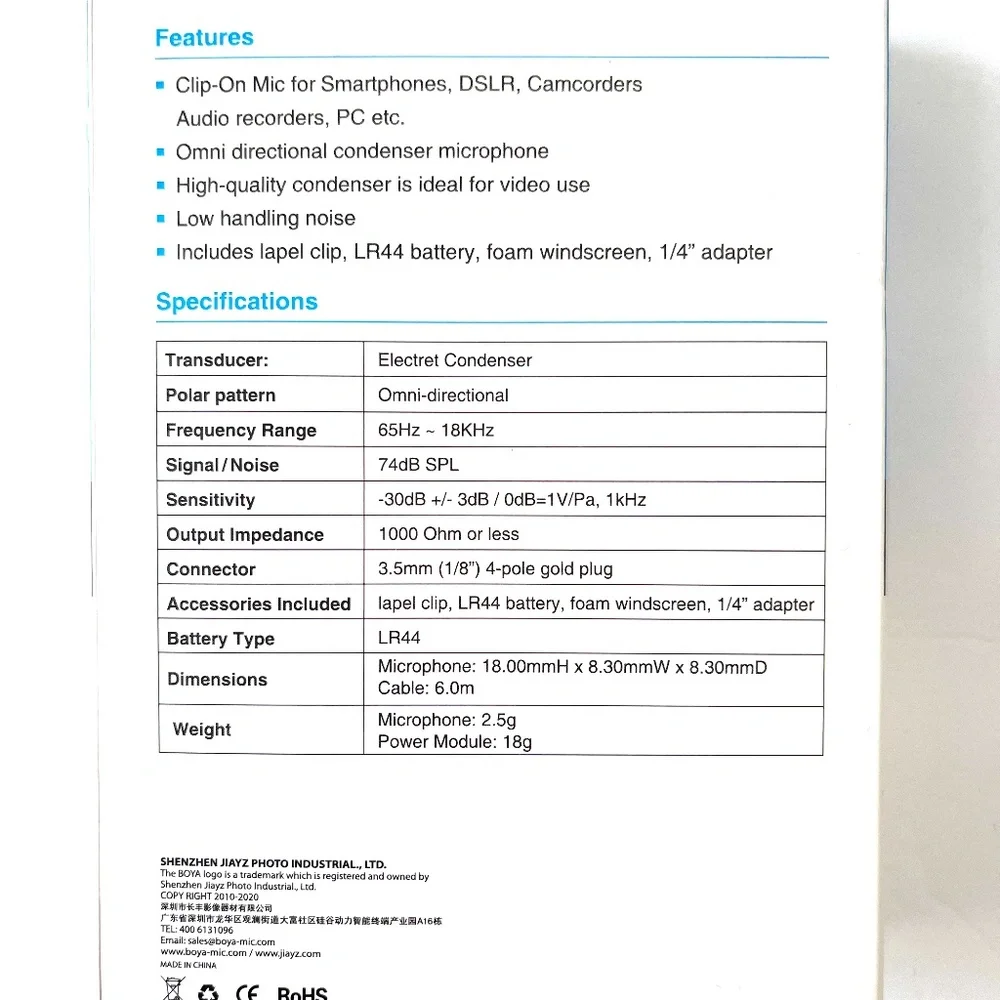 Boya Lavalier Microphone Mirco-Cravate
